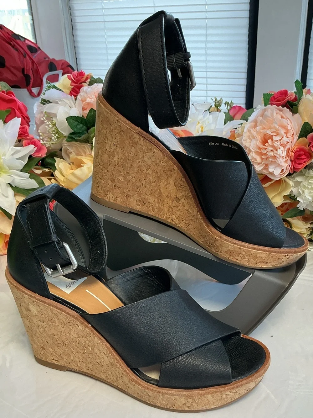 💕👡👠💕 Dolce Vita Black Cork Wedge Sandals Ankle Strap Women’s Size 7.5